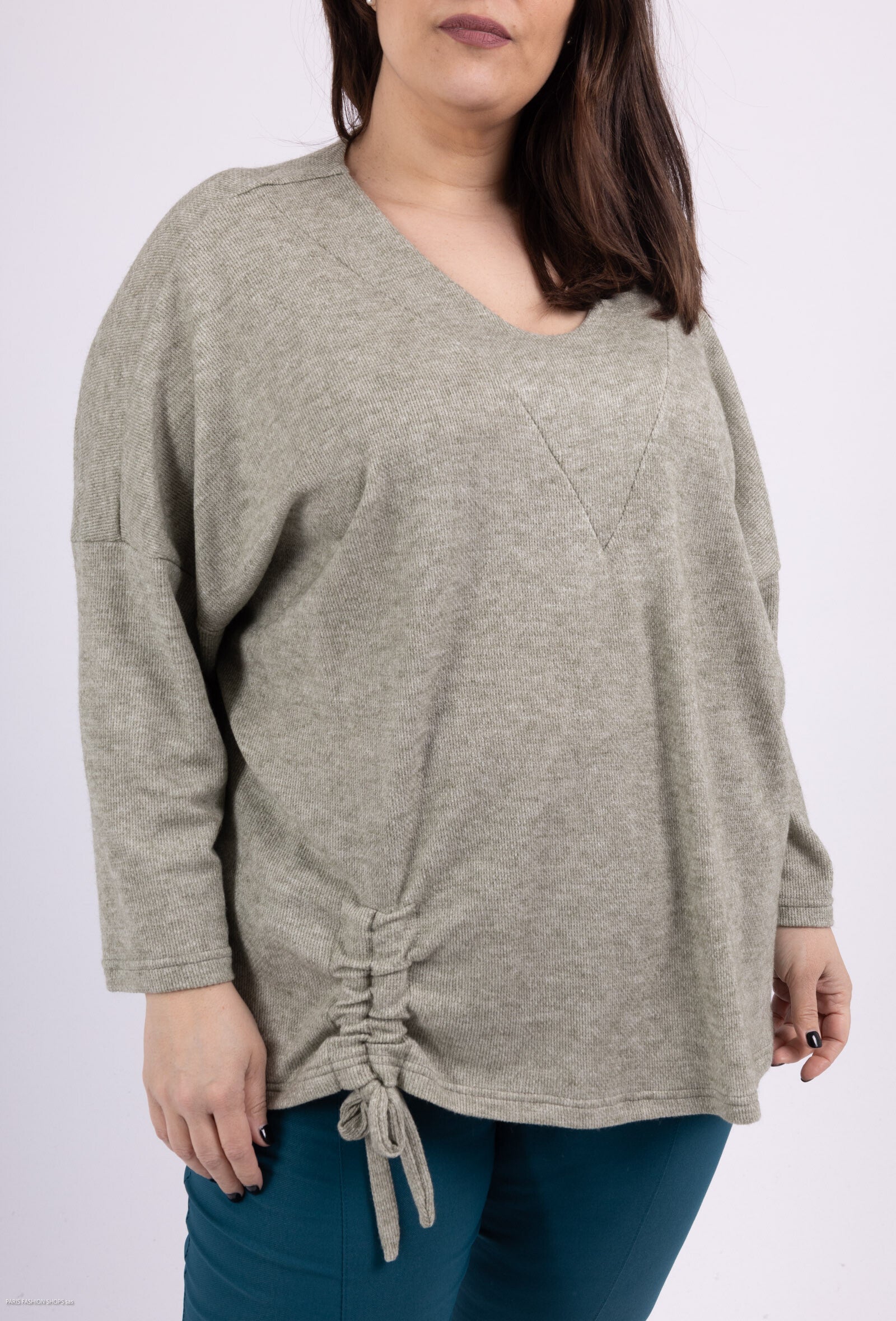 Plus Size Batwing Sleeve Knit Sweater with Bow
