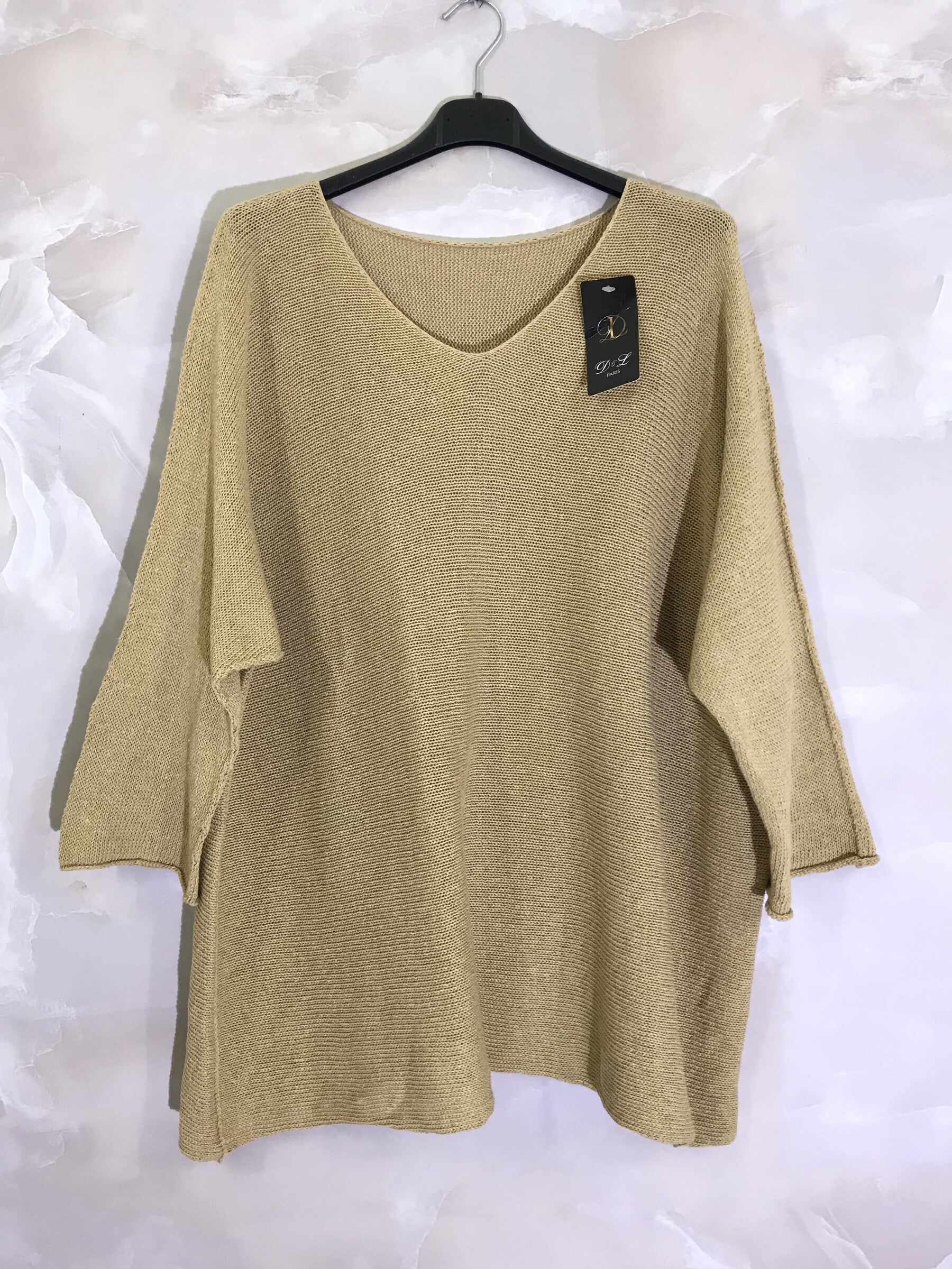 Plus Size Slightly openwork knitted sweater in V -neck