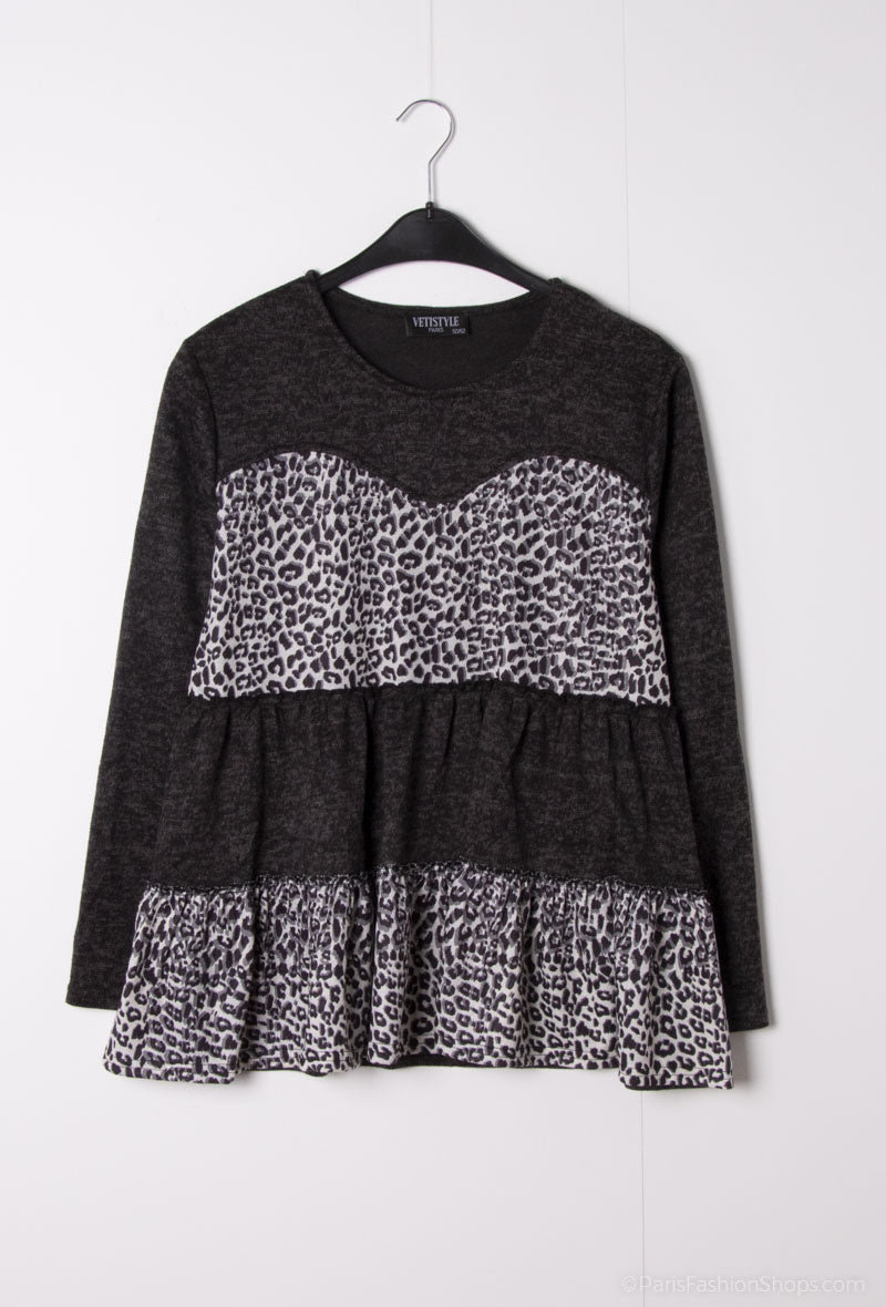 Ruffle printed sweater i Stor Storlek
