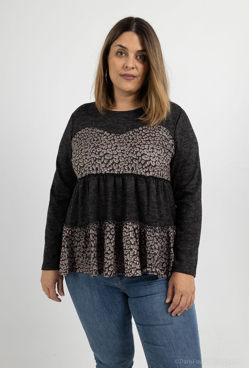 Ruffle printed sweater i Stor Storlek