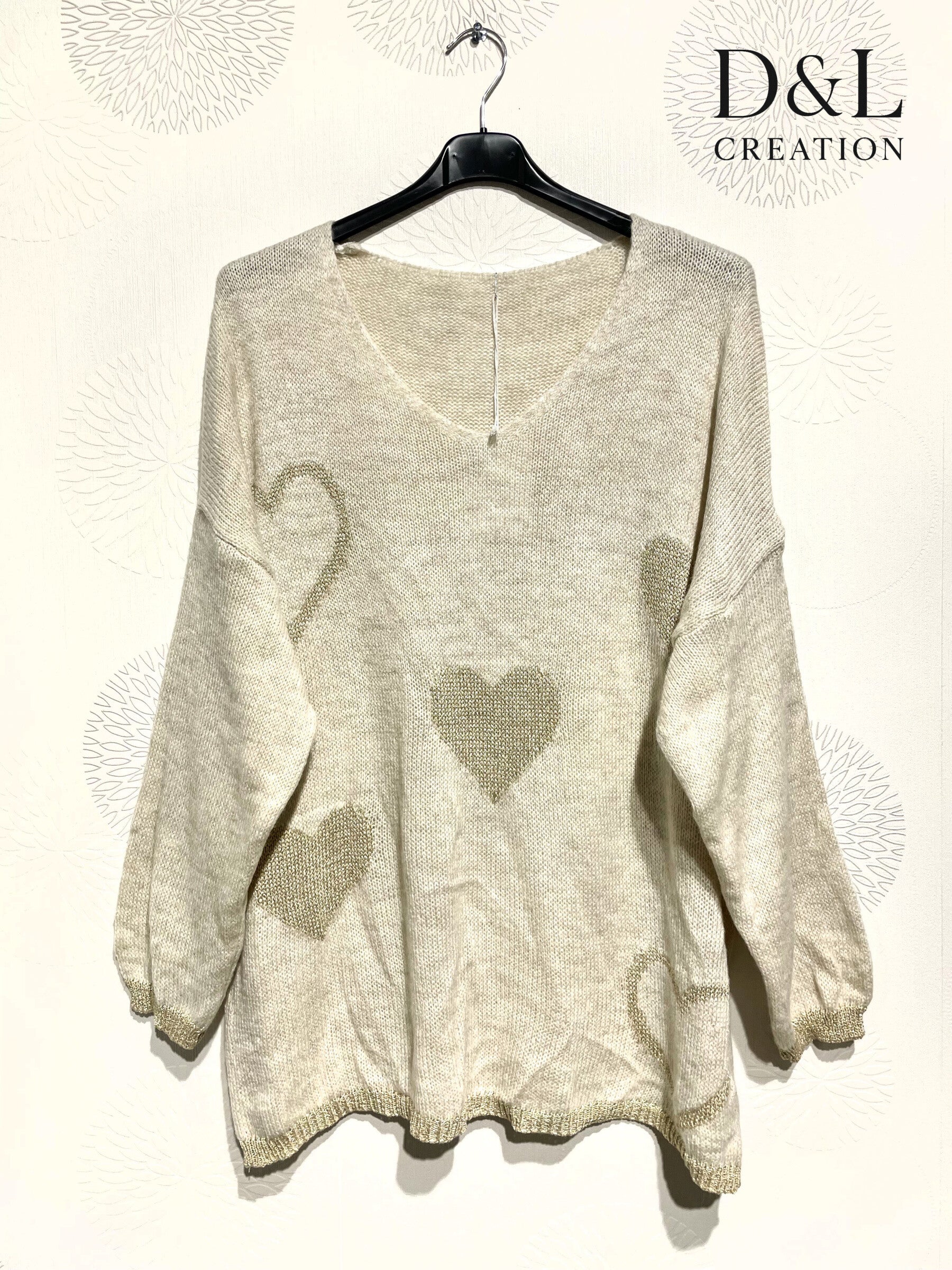 Knit Sweater with Hearts - Plus Size 38 till 52