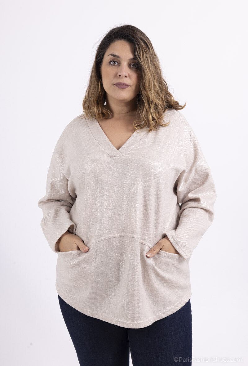 Plus Size Sequined Drop Shoulder Stickade Tröjor