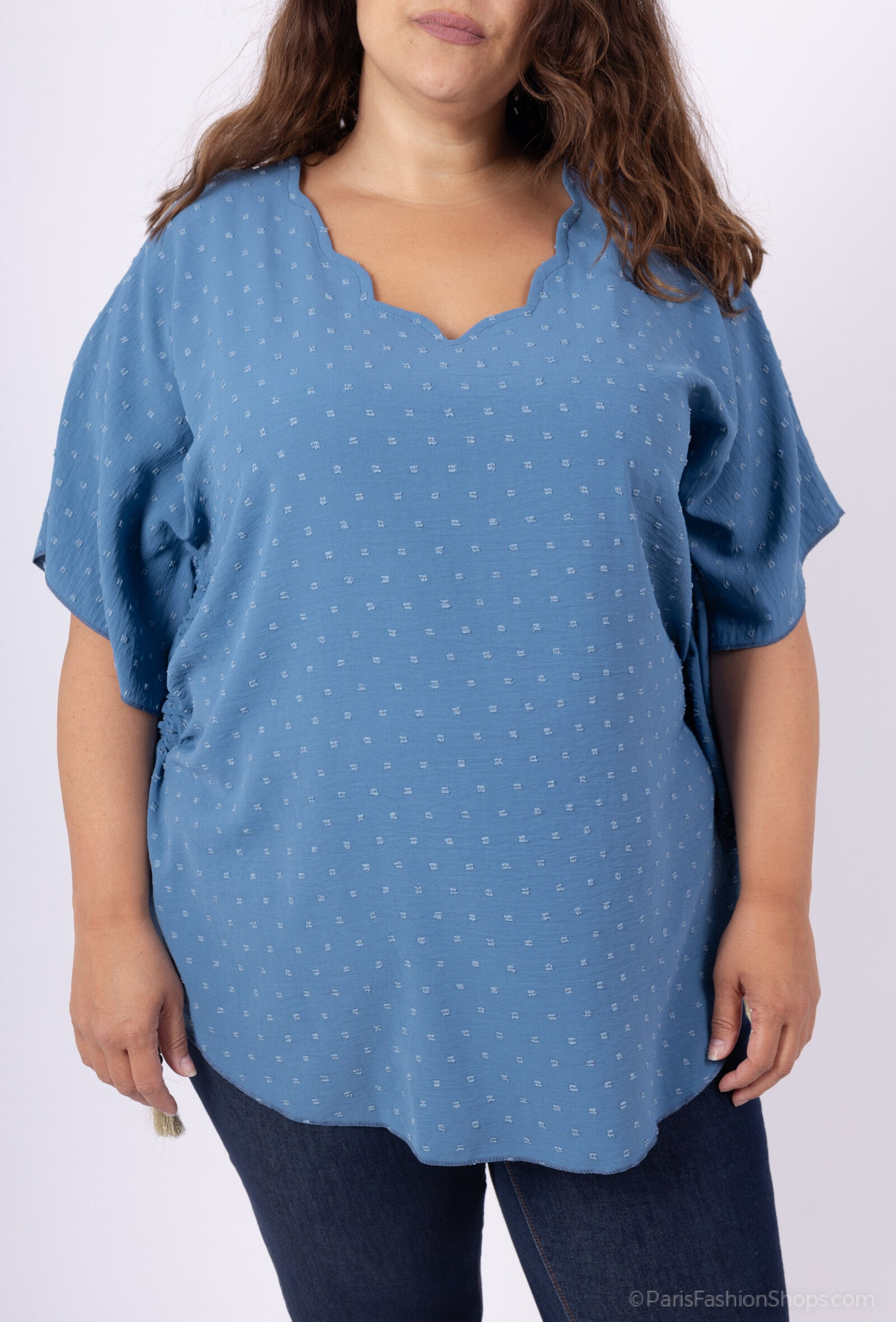 Plus Size Viskos Blus med Slåttärm - H5125-1