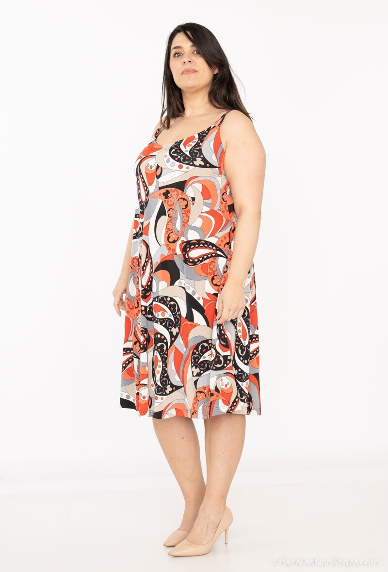 Printed spaghetti strap dress i Stor Storlek