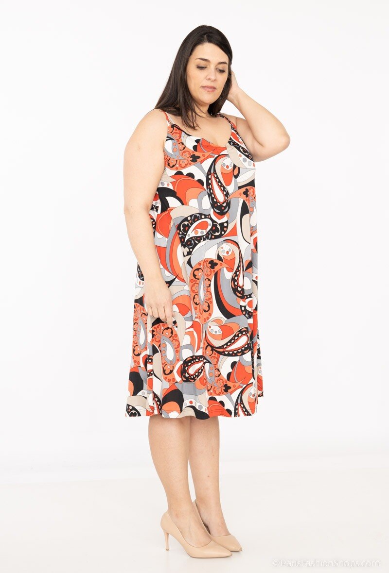 Tryckt Spaghetti Strap Klänning i Stor Storlek