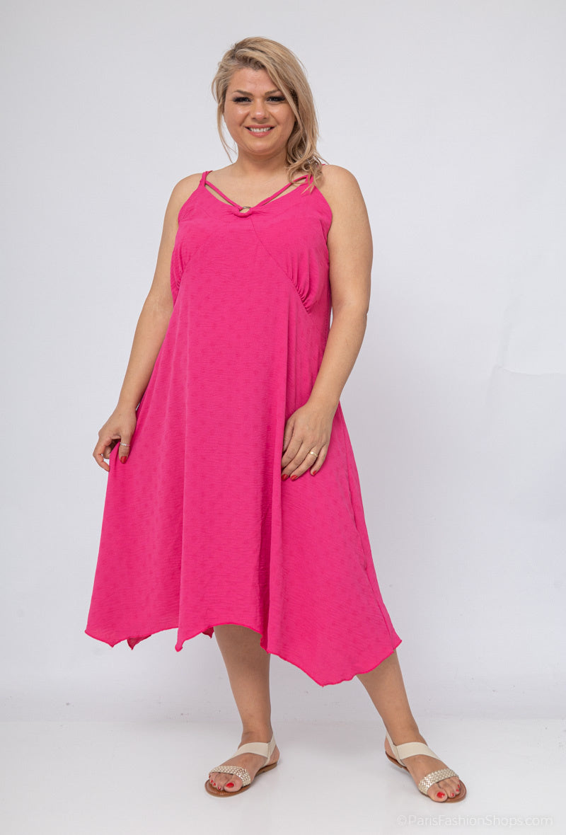 Plus Size Dress with fine straps in fabrics like linen