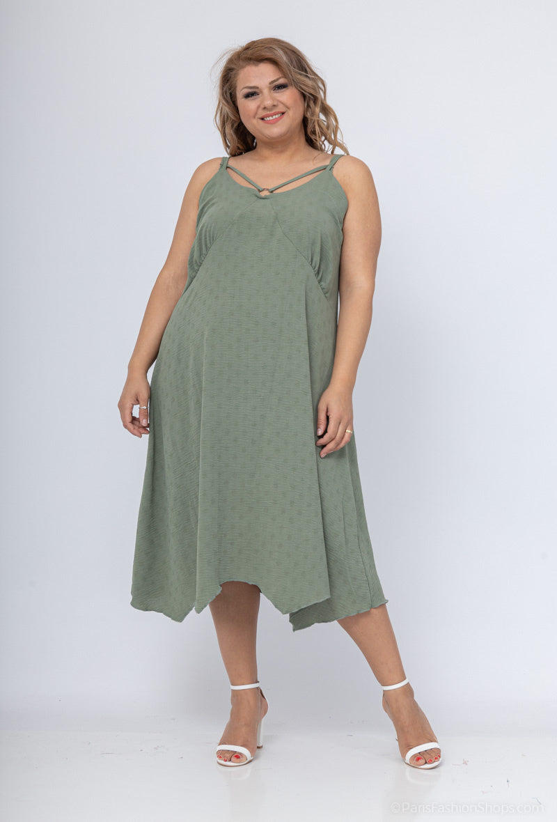 Plus Size Dress with fine straps in fabrics like linen