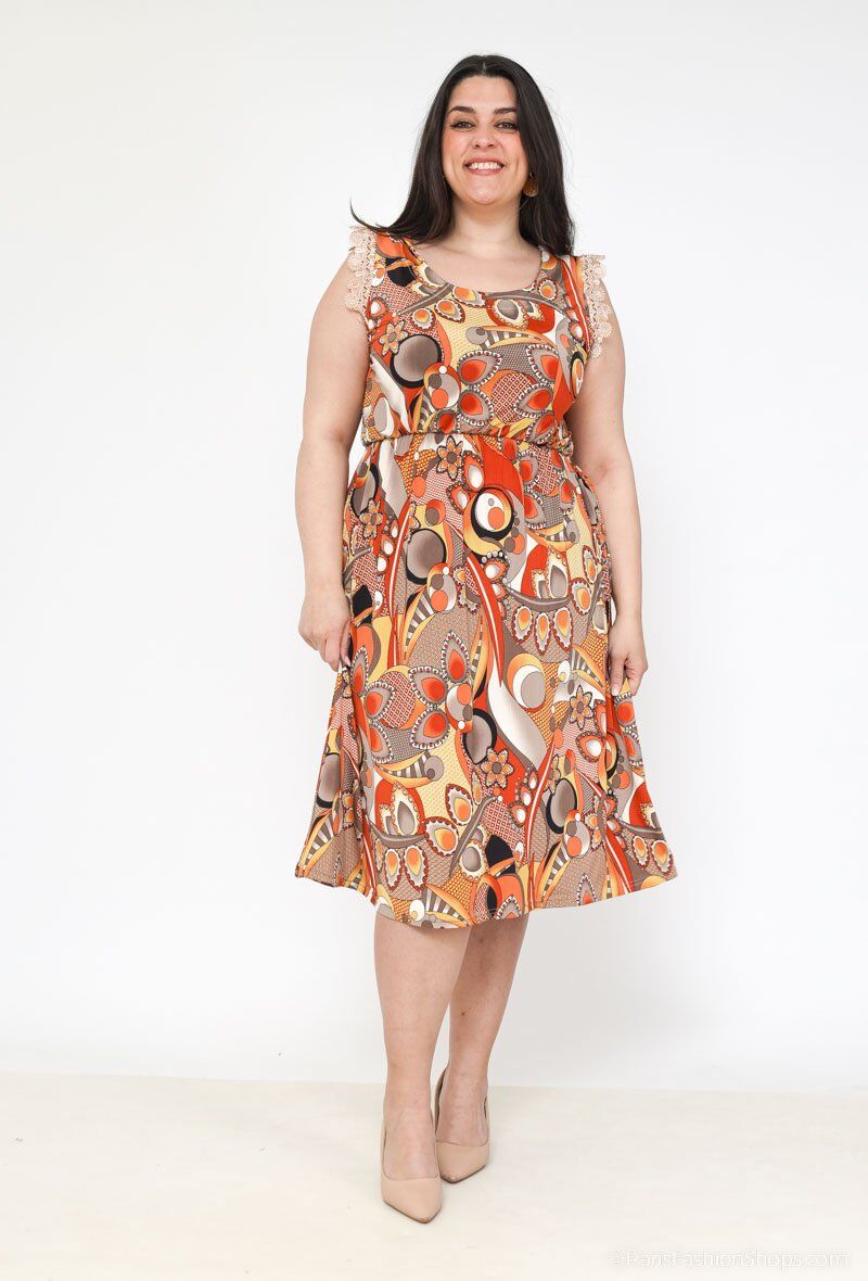 Bow Backless Lace Print Dress i Stor Storlek