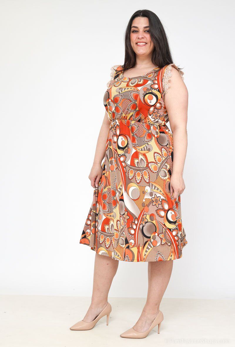 Bow Backless Lace Print Dress i Stor Storlek