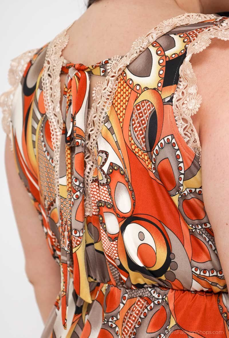 Bow Backless Lace Print Dress i Stor Storlek