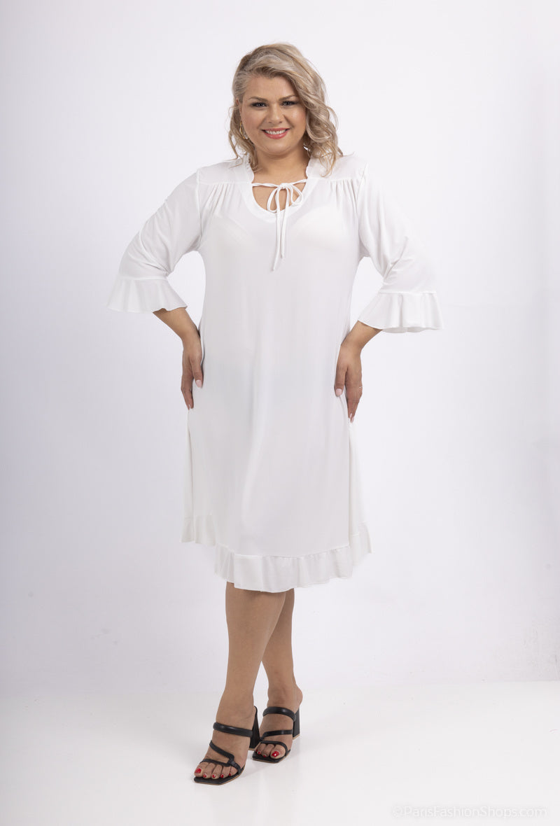 Plain dress with bow i Stor Storlek