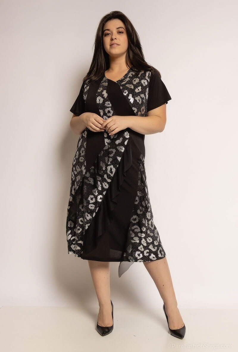 Dress with ruffles and leopard print i Stor Storlek