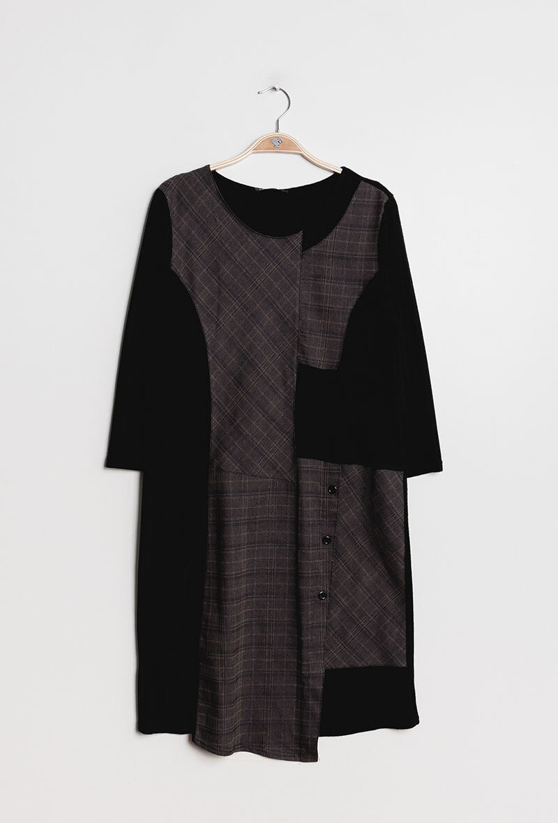 Plus Size Check Bi-Material Dress