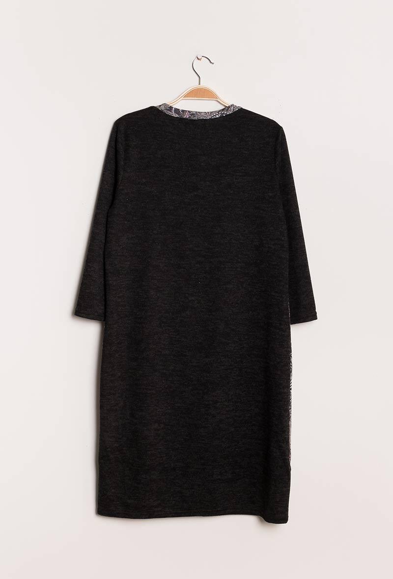 Bi-material klänning med tryck i stor storlek