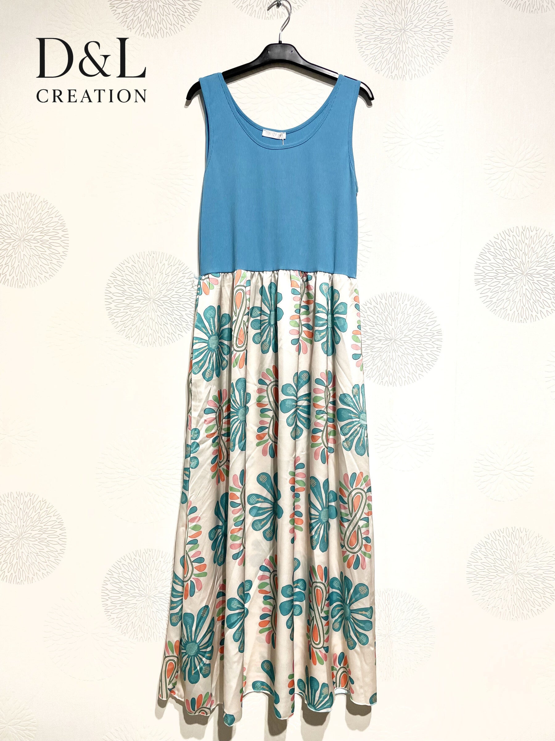 Plus Size United bi-material dress and printed flowers T38 to T46