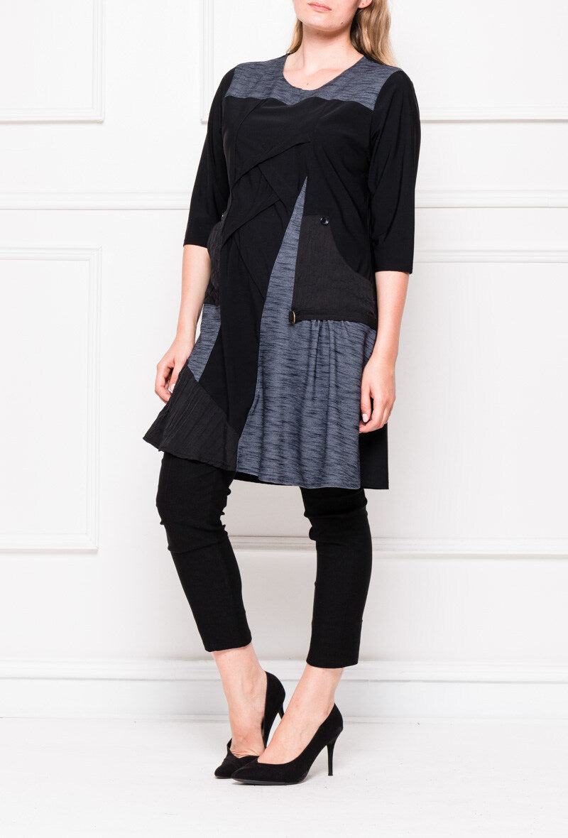 Bimaterial Klänning i Stor Storlek