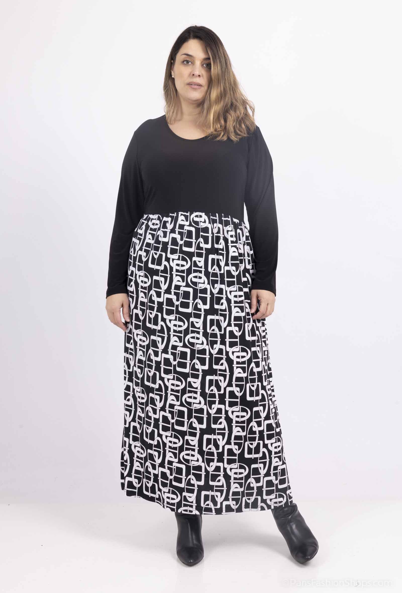 Plus Size Tvåtonad Klänning med Rund Halsringning och Bälte