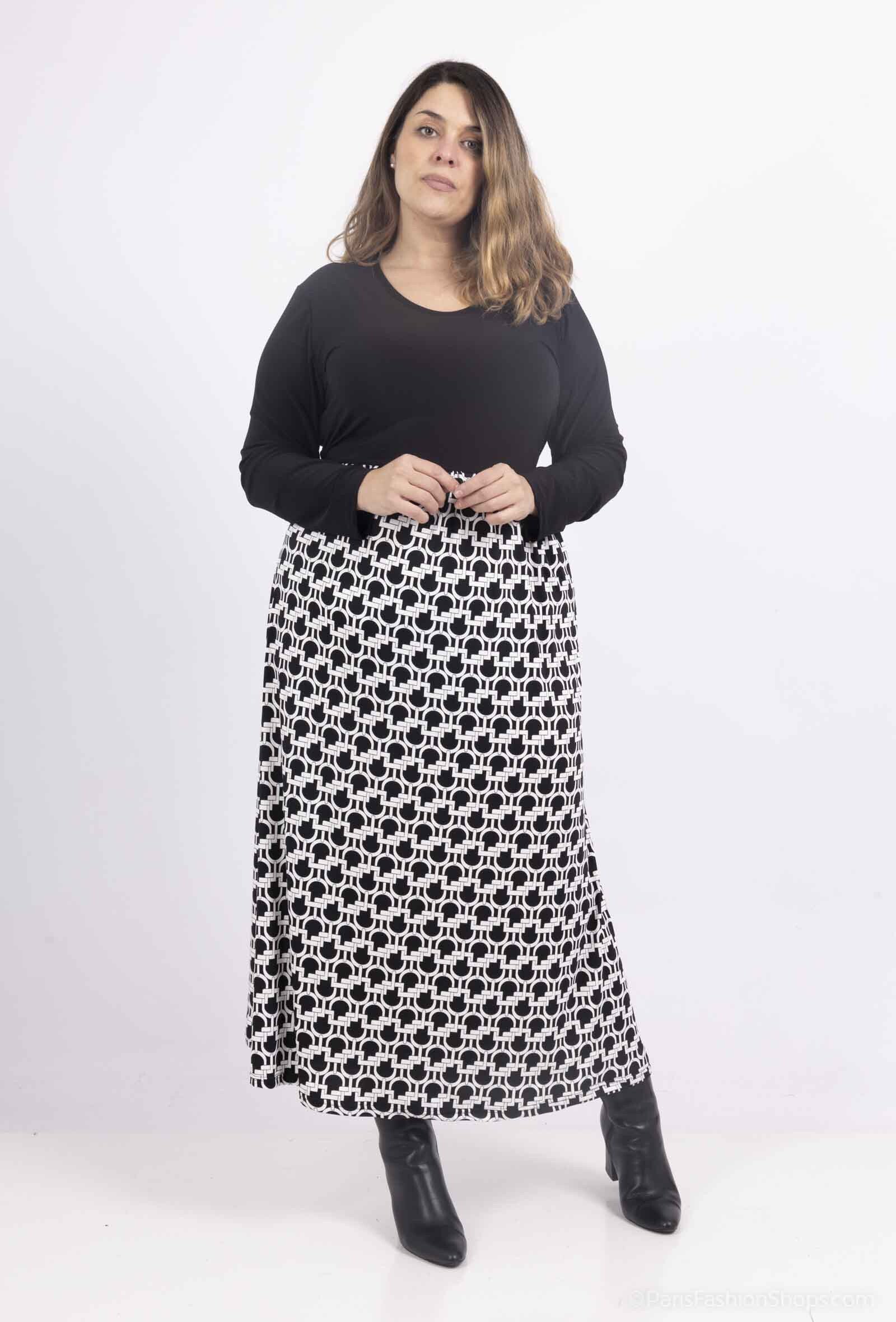 Plus Size Tvåfärgad Klänning med Rund Halsringning och Koppel