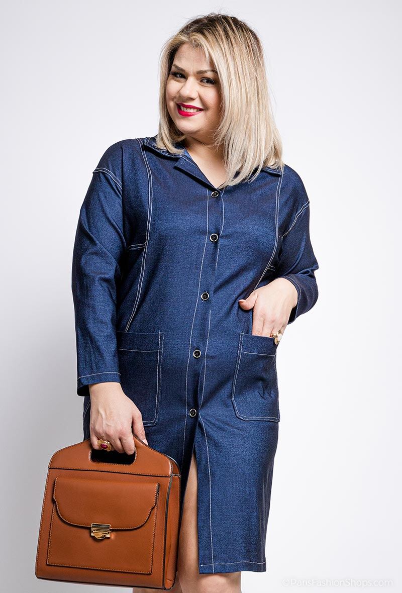 Denim shirt dress i Stor Storlek