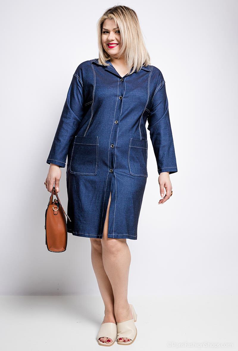 Denim Shirt Dress i Stor Storlek