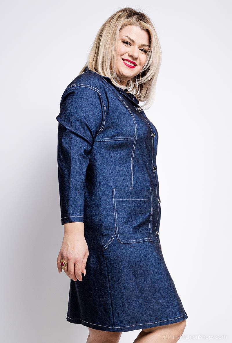Denim Shirt Dress i Stor Storlek