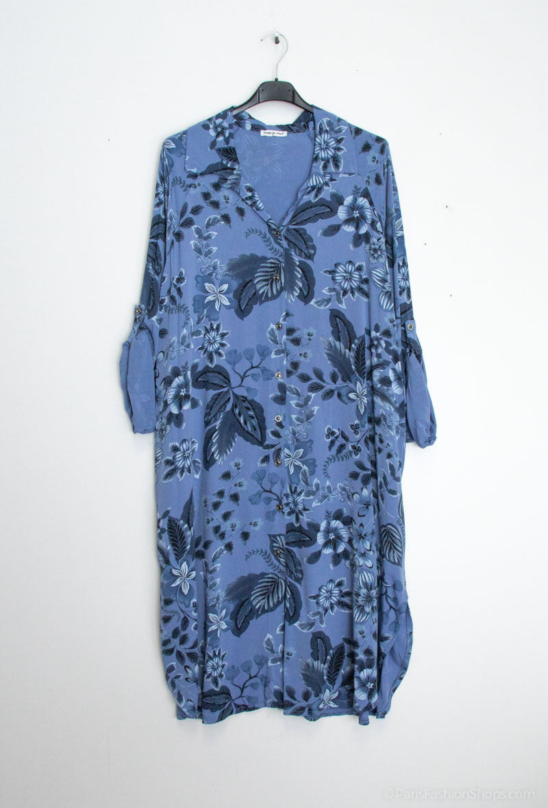 Plus Size Long printed shirt/ dress with 2 pockets
