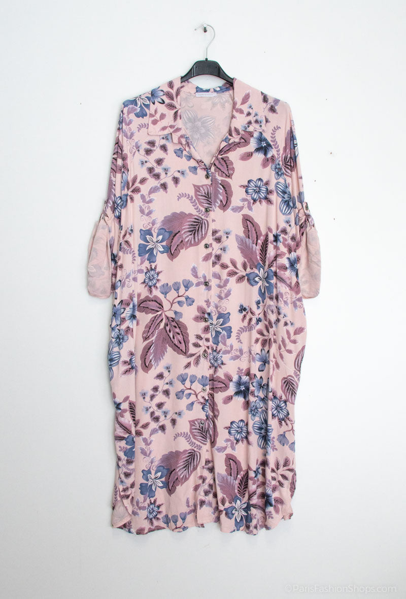 Plus Size Long printed shirt/ dress with 2 pockets