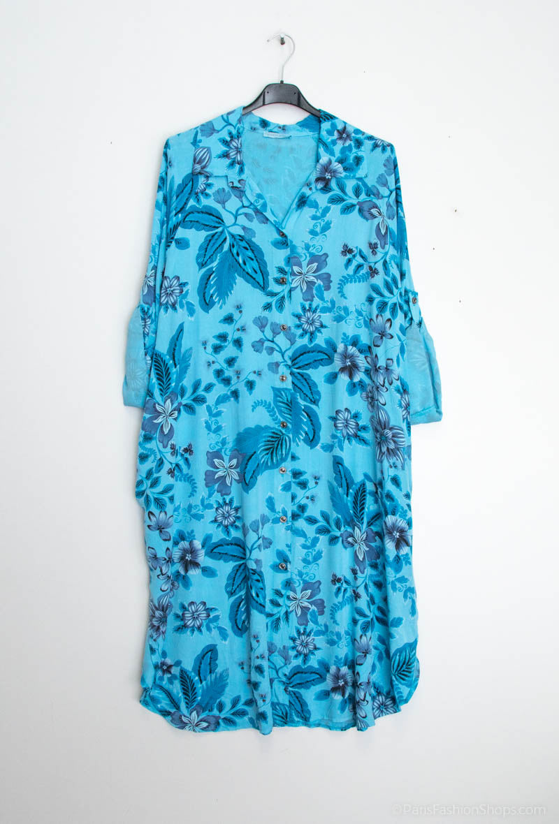 Plus Size Long printed shirt/ dress with 2 pockets