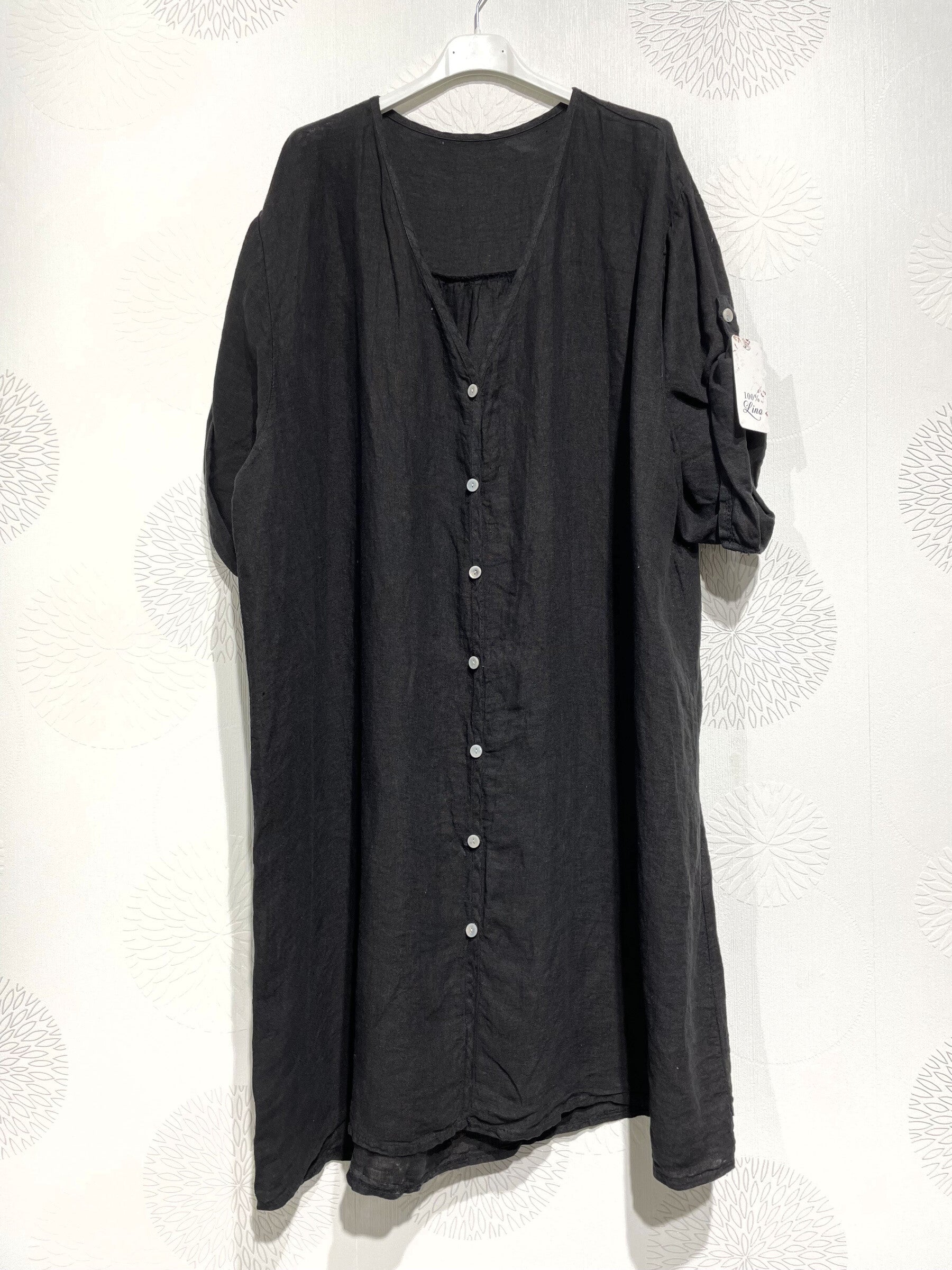 Plus Size Long shirt in V -neck V -neck 100% Lin T40 to T54