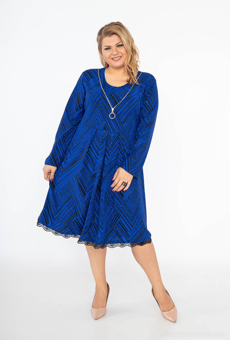 Plus Size Chic Rundhals Paljettklänning Med Dragkedja