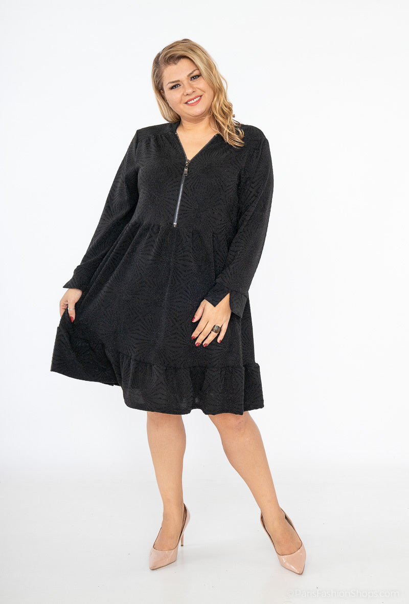 Plus Size Chic V-neck Paljetter Klänning med Dragkedja