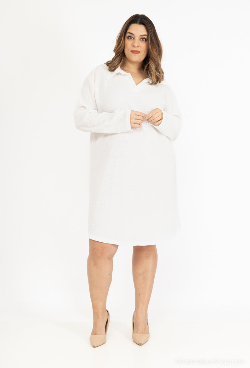 Plus Size Long sleeve pleated blouse collar dress