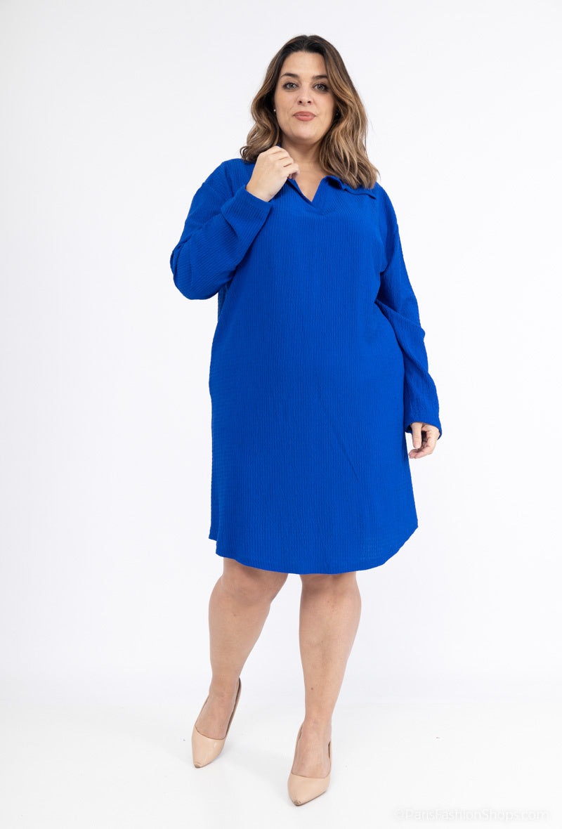 Plus Size Long sleeve pleated blouse collar dress