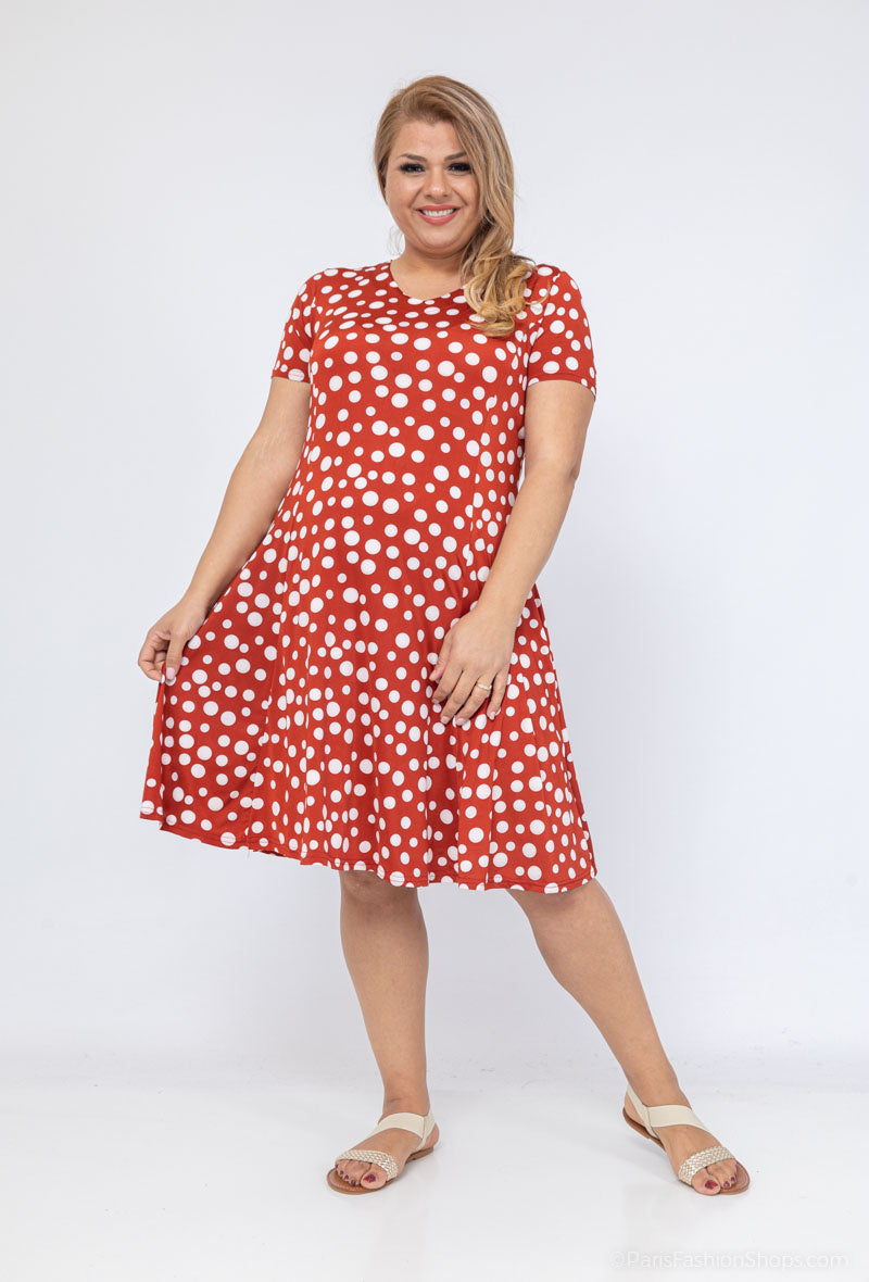 Plus Size Flared Polka Dot Dress