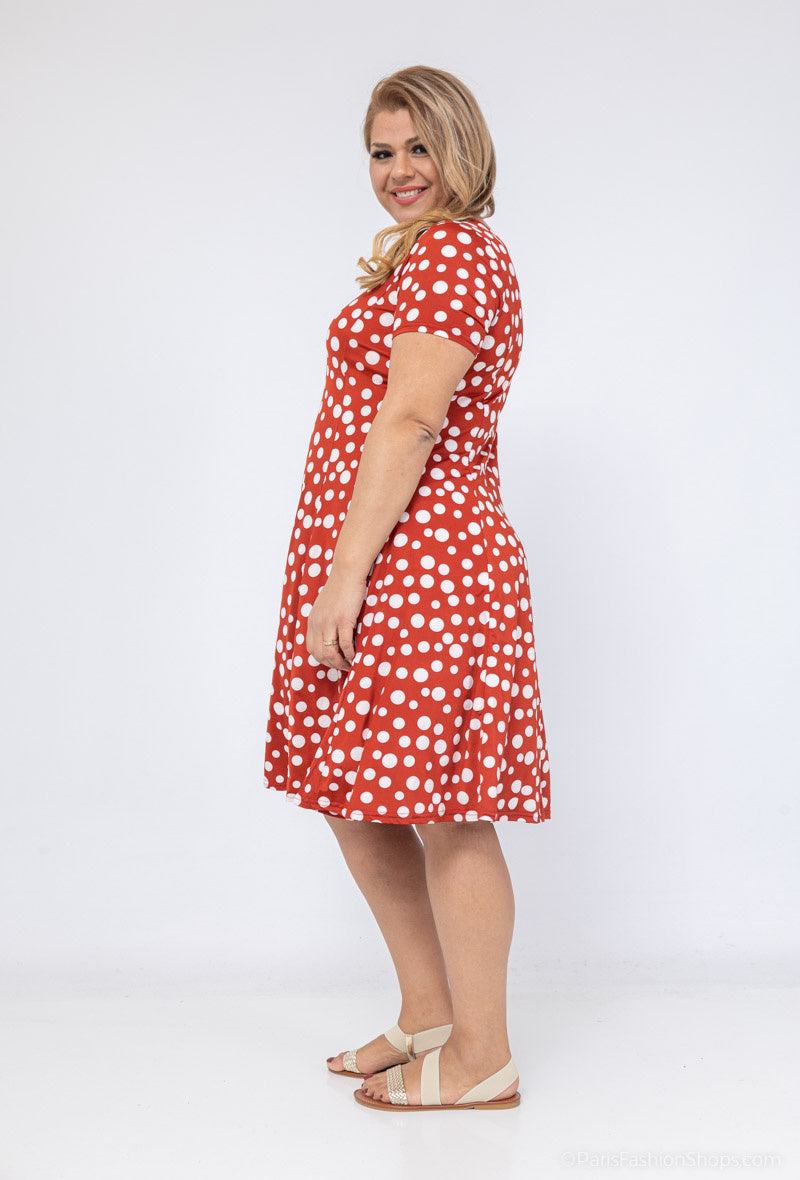 Plus Size Flared Polka Dot Dress