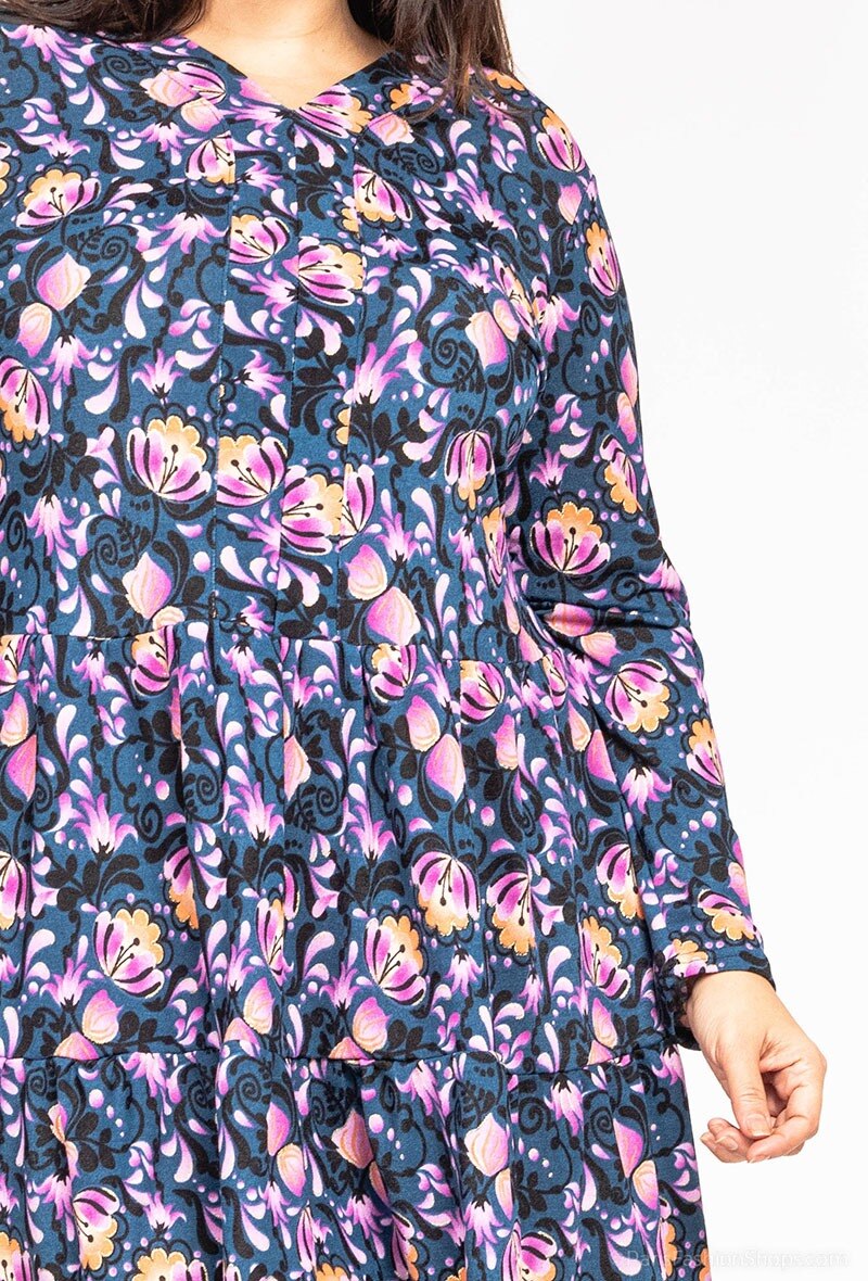 Mönstrad Stickad Klänning i Stor Storlek