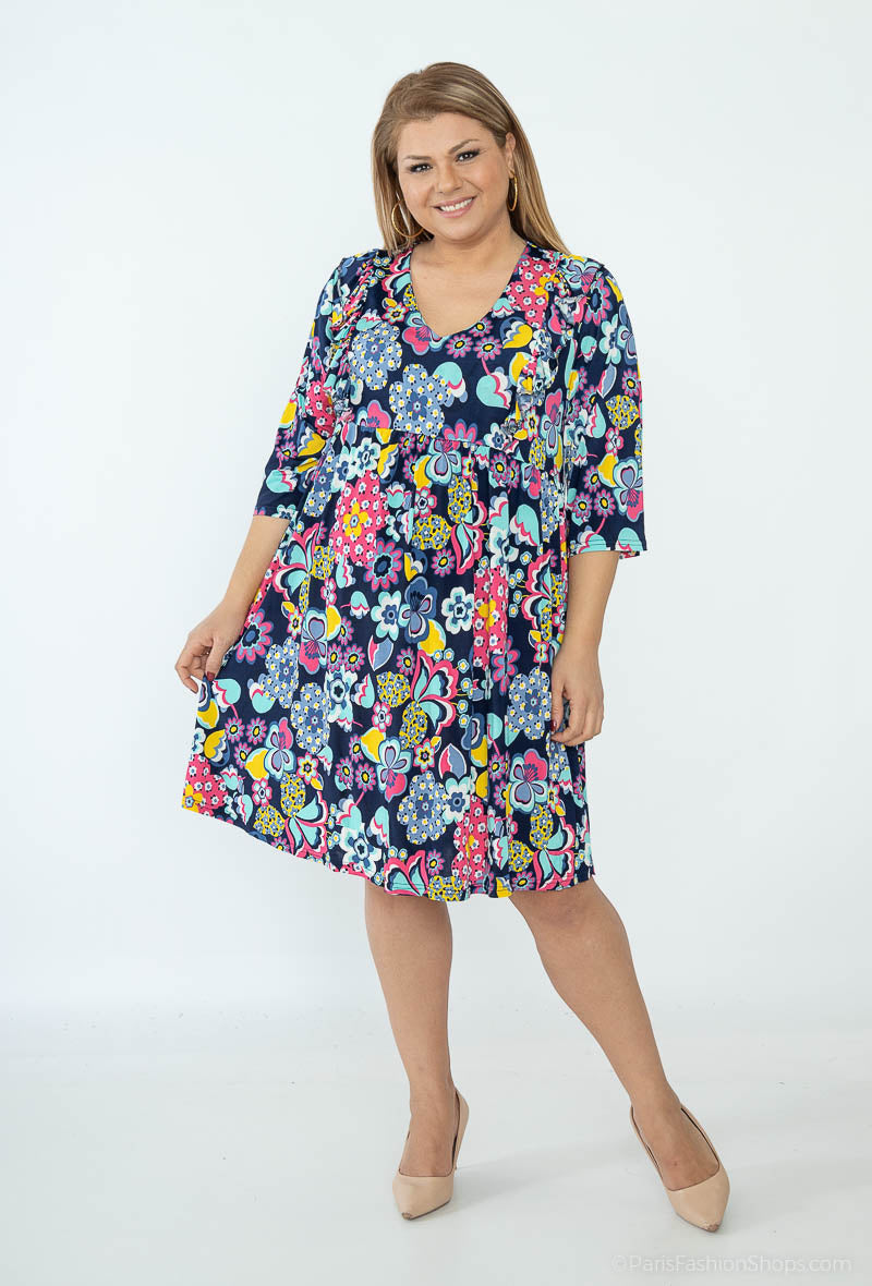 Plus Size Ruffled floral print dress