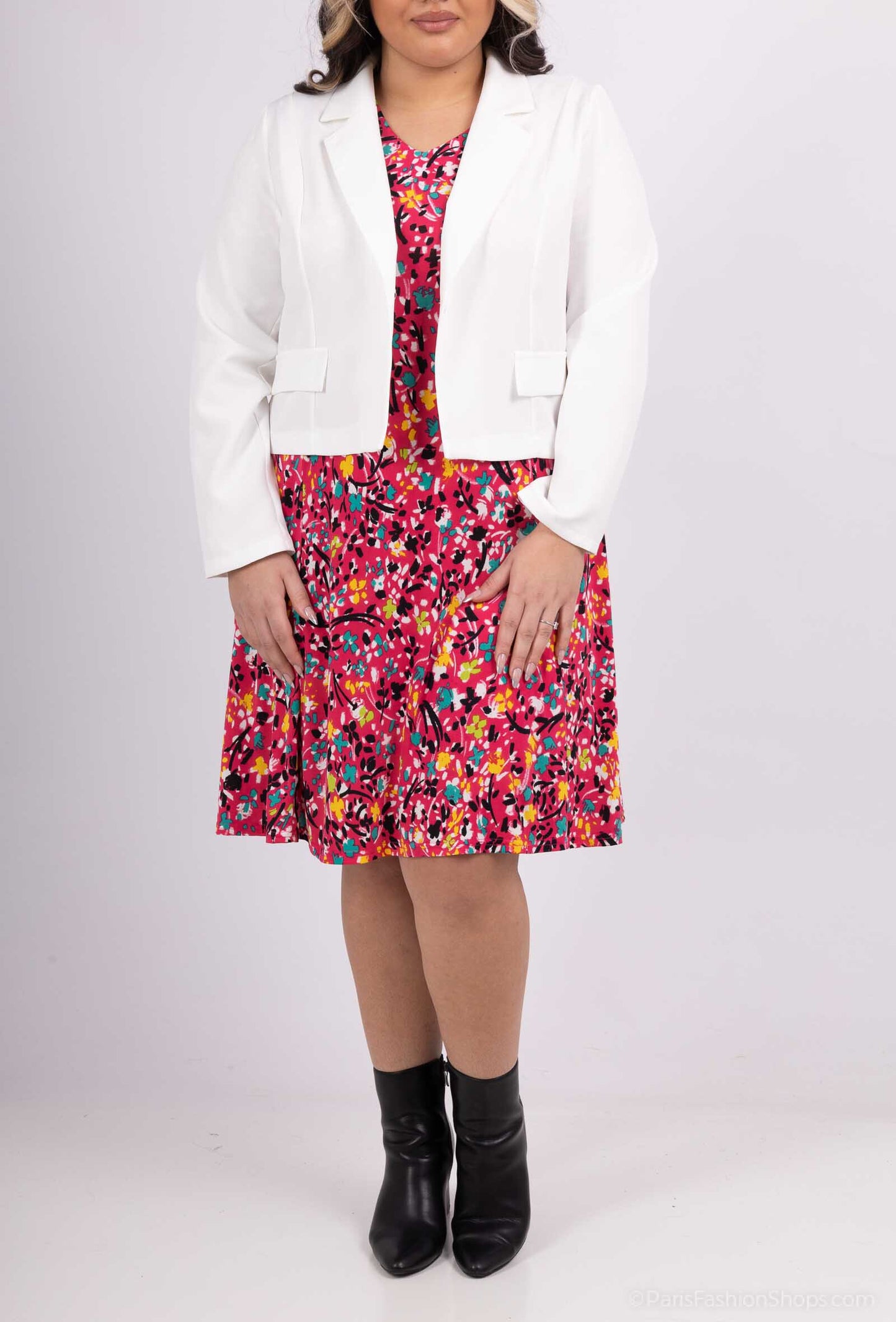 Plus Size Tryckt Klänning med Bolero Jacka