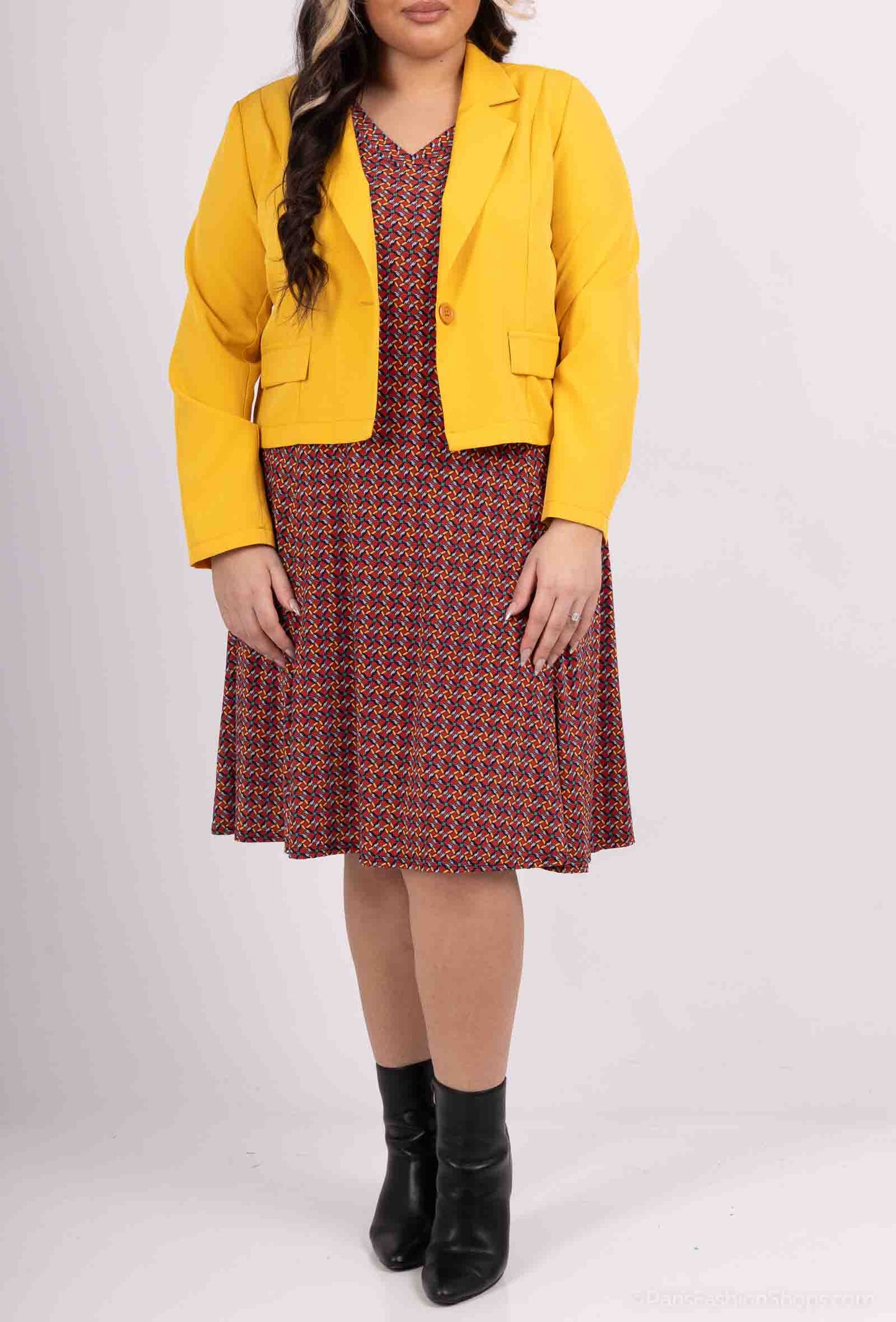 Plus Size Flared printed dress with jacket together
