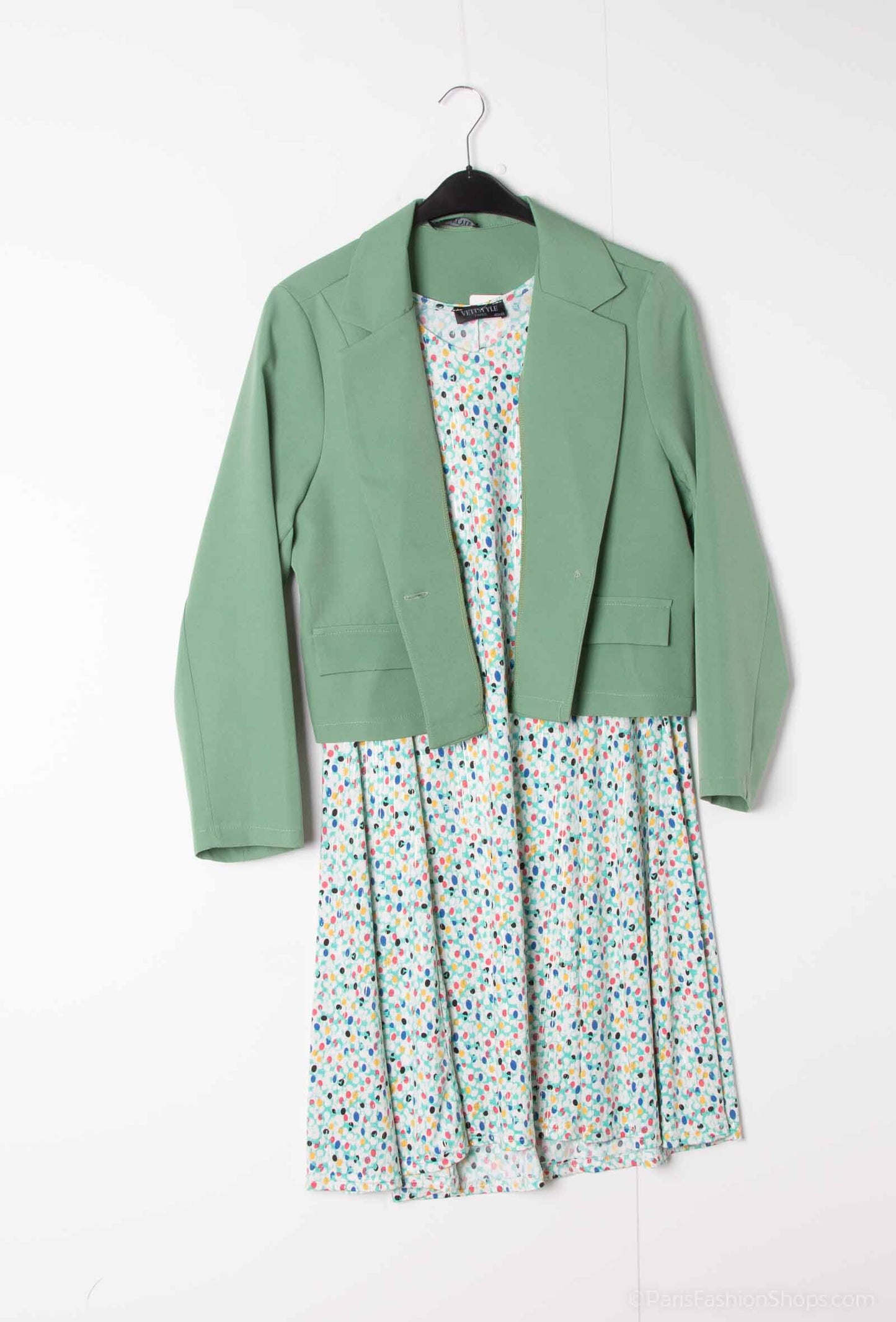 Plus Size Flared printed dress with jacket together