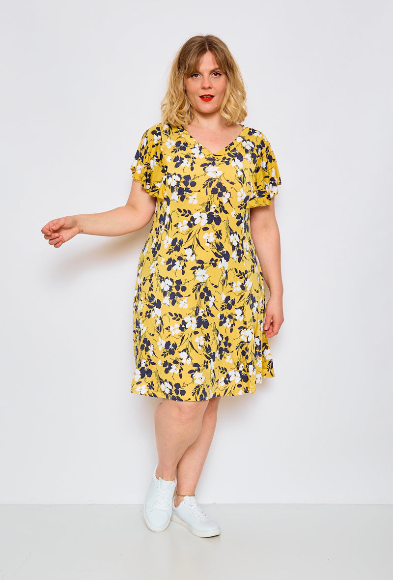 Flared printed dress - Stora Storlekar