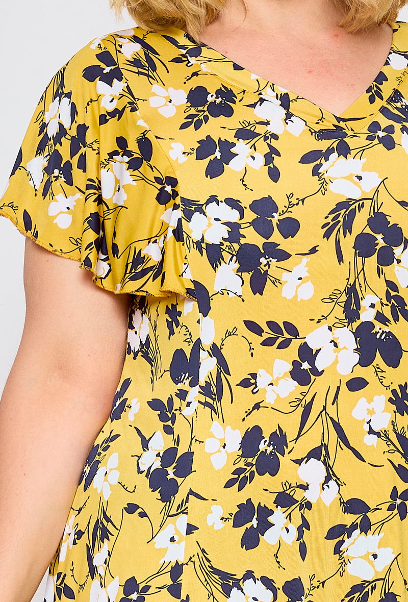 Flared Printed Dress - Stora Storlekar