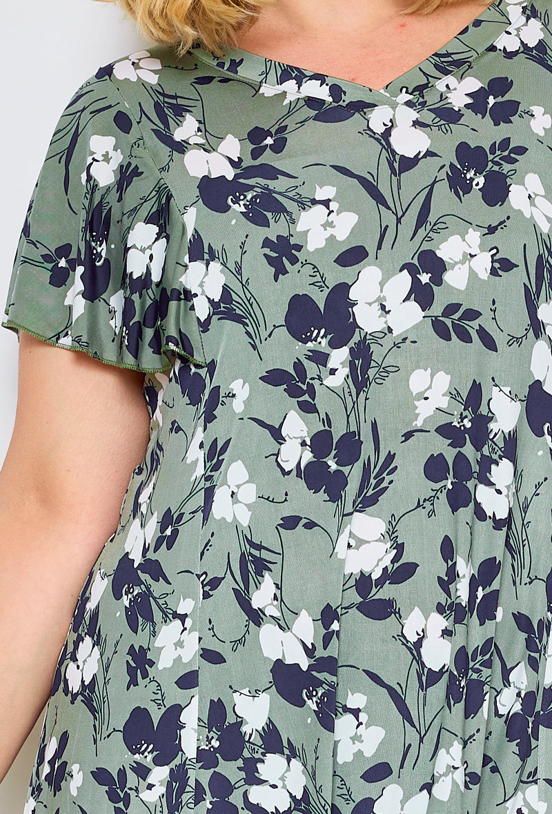 Flared Printed Dress - Stora Storlekar