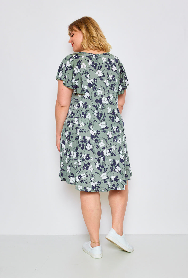 Flared Printed Dress - Stora Storlekar