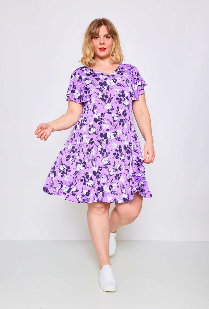 Flared printed dress - Stora Storlekar