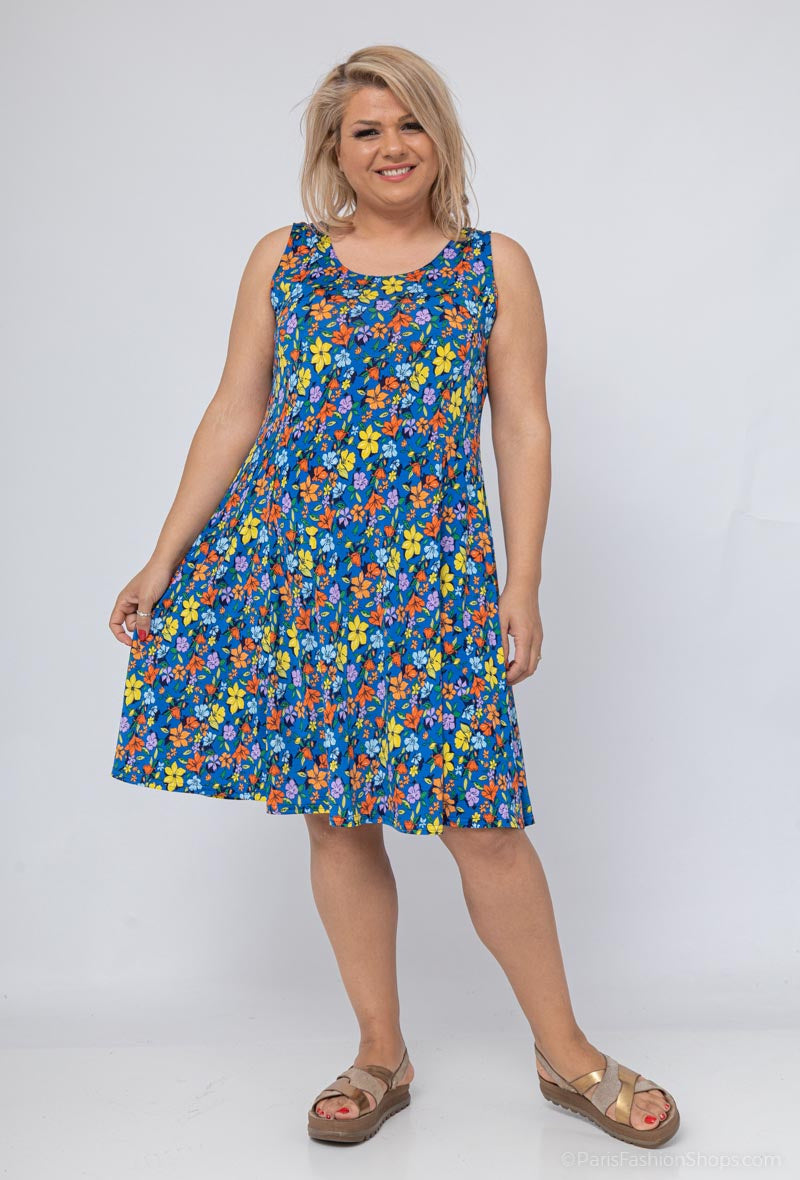 Flared printed dress i Stor Storlek