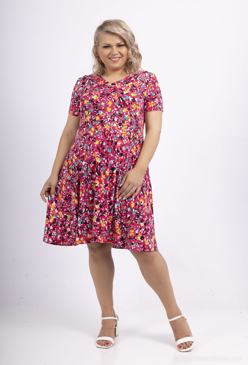 Flared printed dress i Stor Storlek