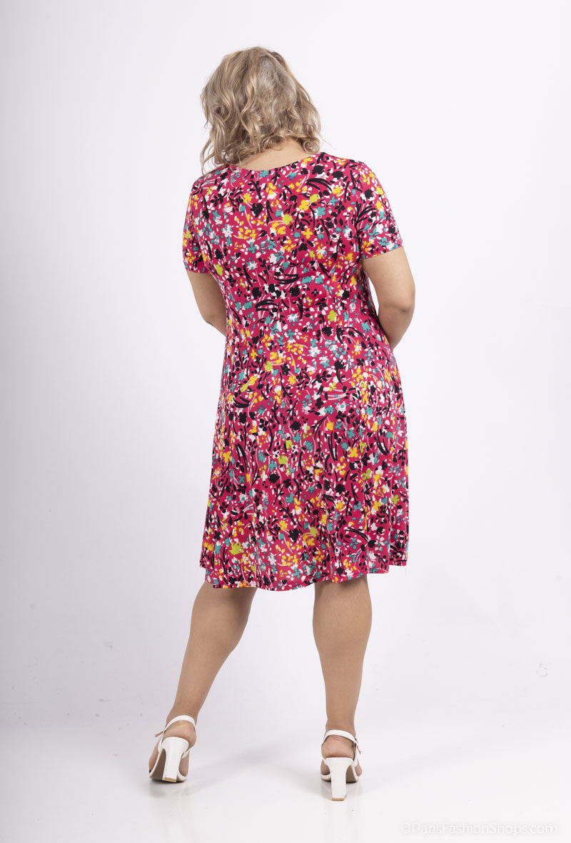 Flared printed dress i Stor Storlek