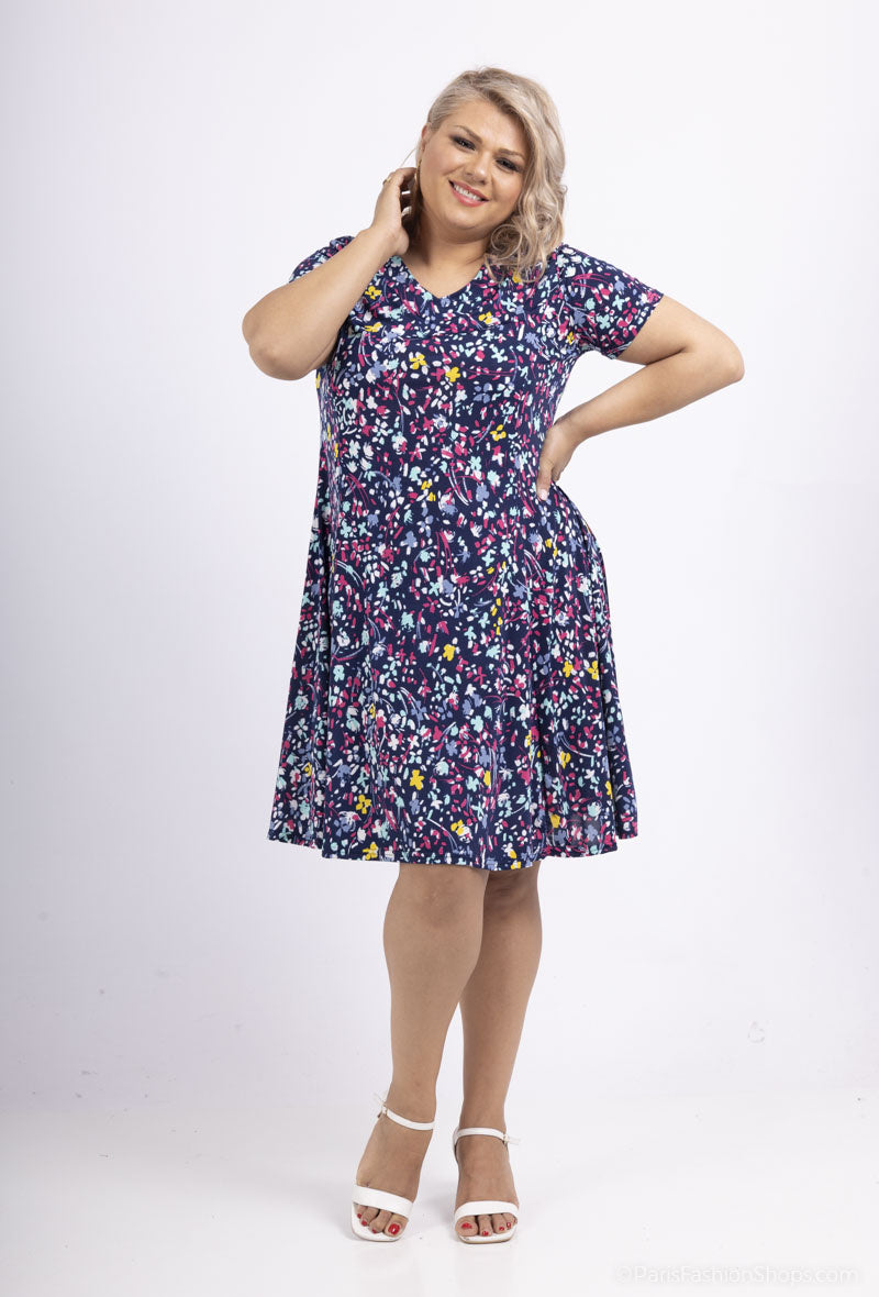 Flared printed dress i Stor Storlek