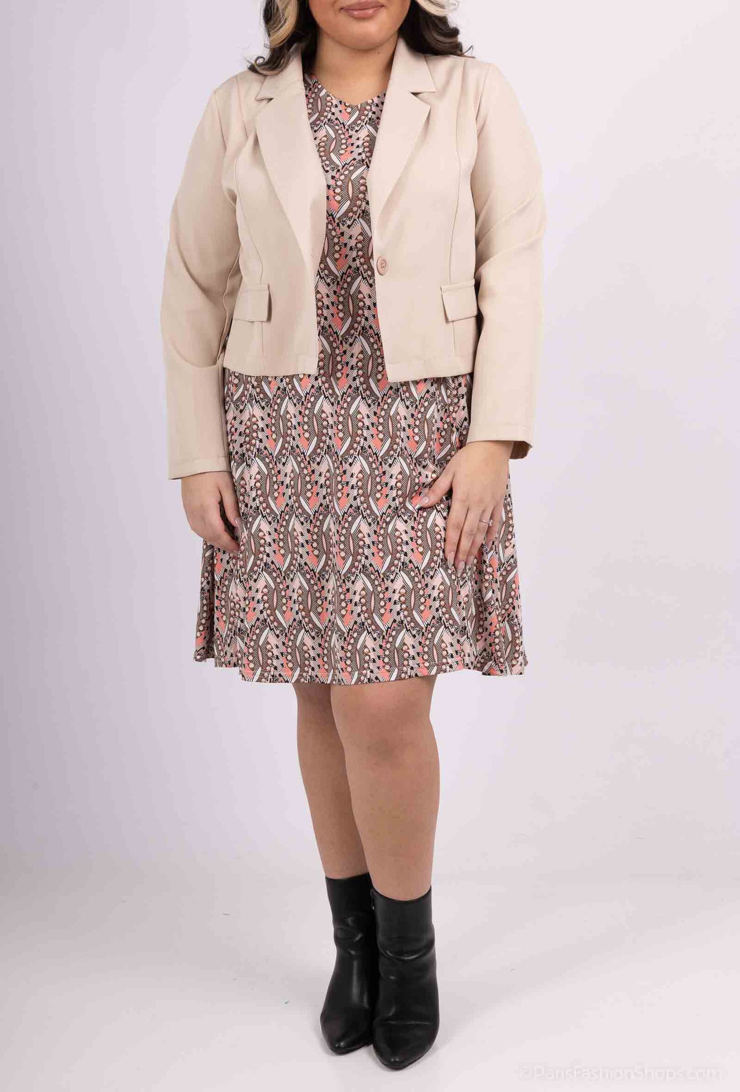 Plus Size Vase Printed Dress with Jacket